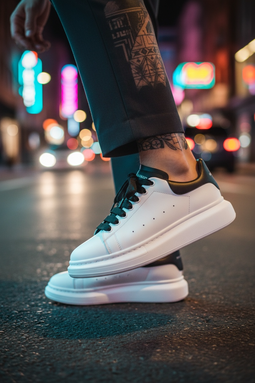 Adidași VIP albi cu sireturi negre - Confort - imagine 2