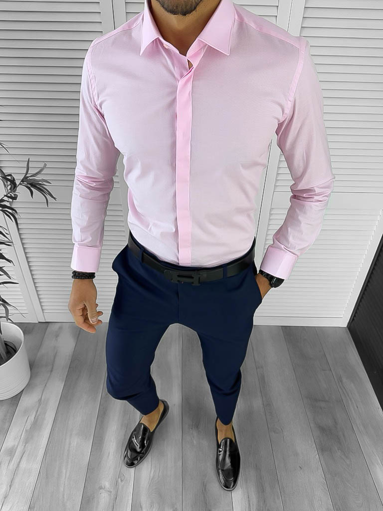 Cămașă Bărbați Roz Slim Fit Eleganță