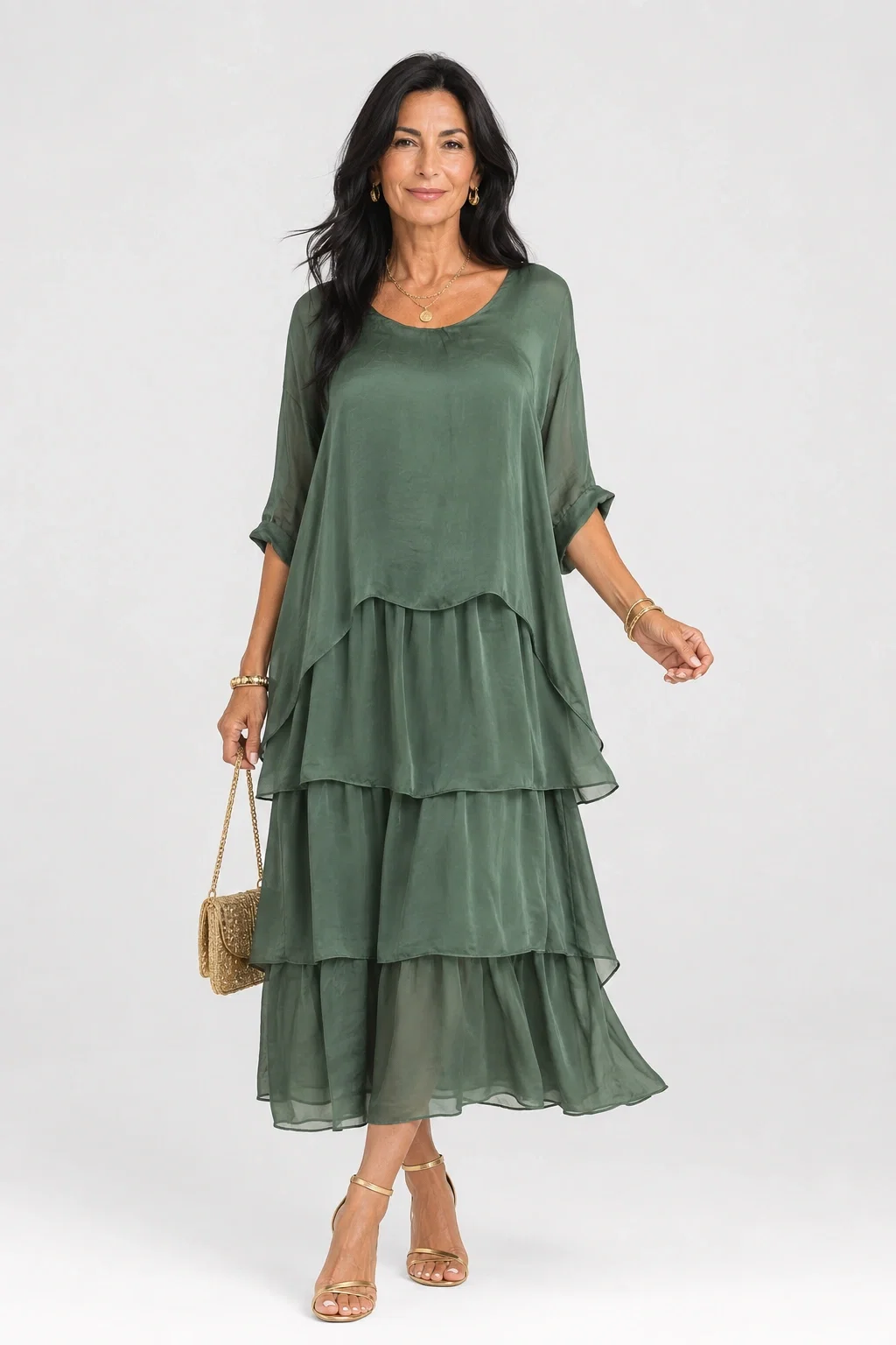 Rochie Matase Kaki Shopika | Eleganta Volane - imagine 2