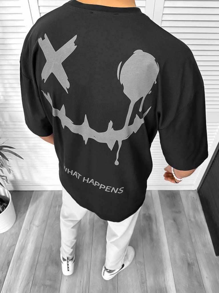 Tricou Barbati Negru Oversize cu Imprimeu Spate