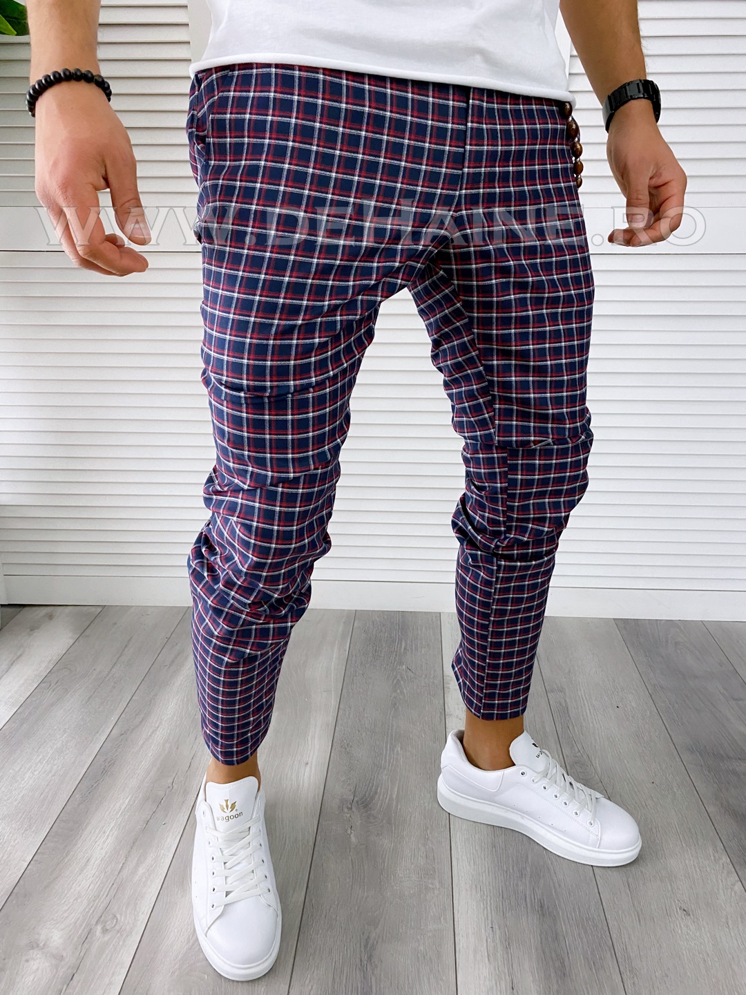Pantaloni Barbati Casual in Carouri din Bumbac