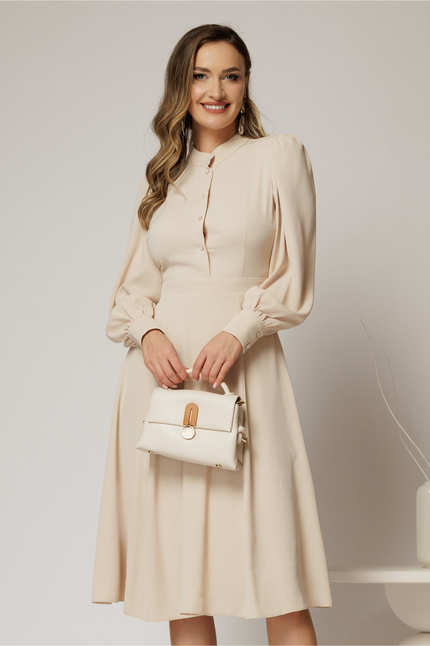 Rochie Bej DY Fashion Guler Tunica Elegantă