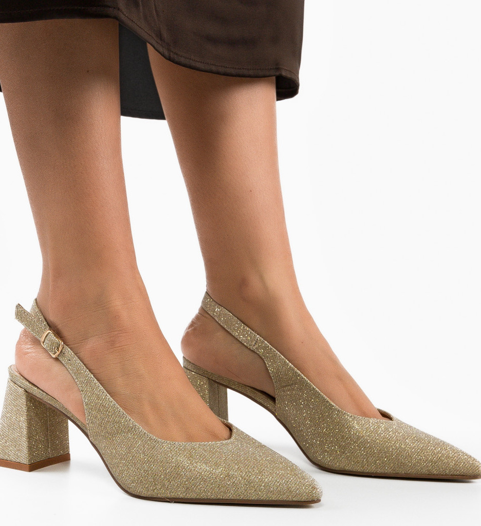 Pantofi Toc Eleganți Terminak Aurii 2