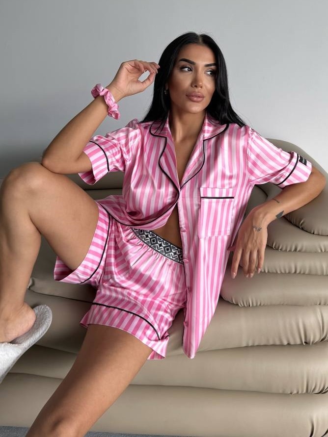 Set Pijama Dama 2 Piese Delis Roz Satinat - imagine 3