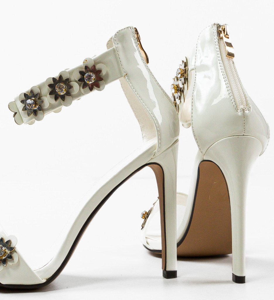 Sandale Adelbert Albe cu Toc Elegante - imagine 7
