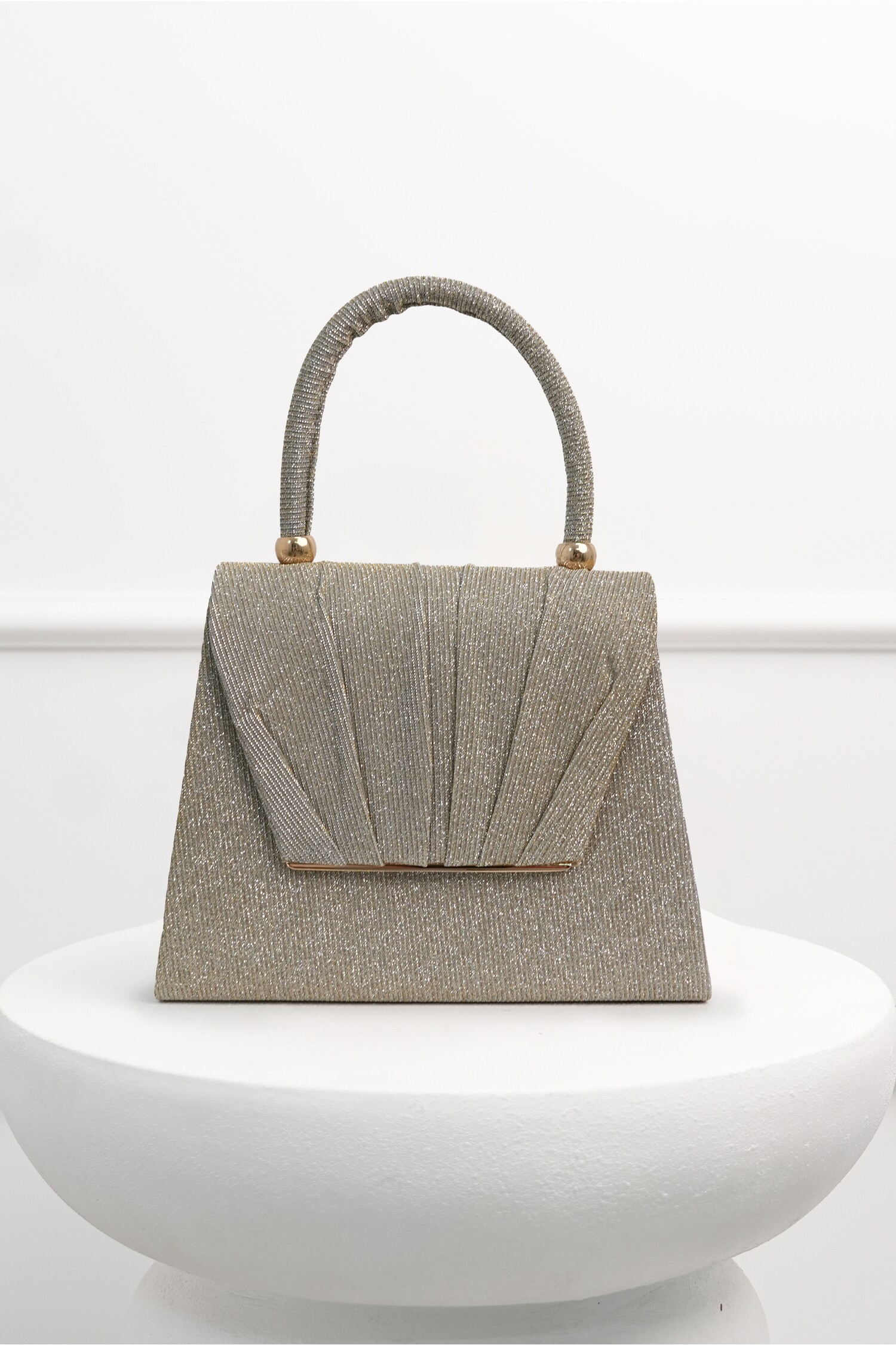 Geantă Clutch Aurie Glitter cu Mâner Rotund