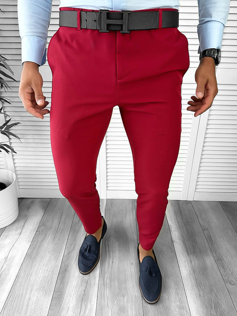 Pantaloni Barbati Eleganti Grena - Stil Office