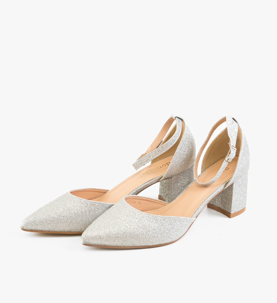 Pantofi Oppe Argintii cu Toc Eleganți - imagine 3