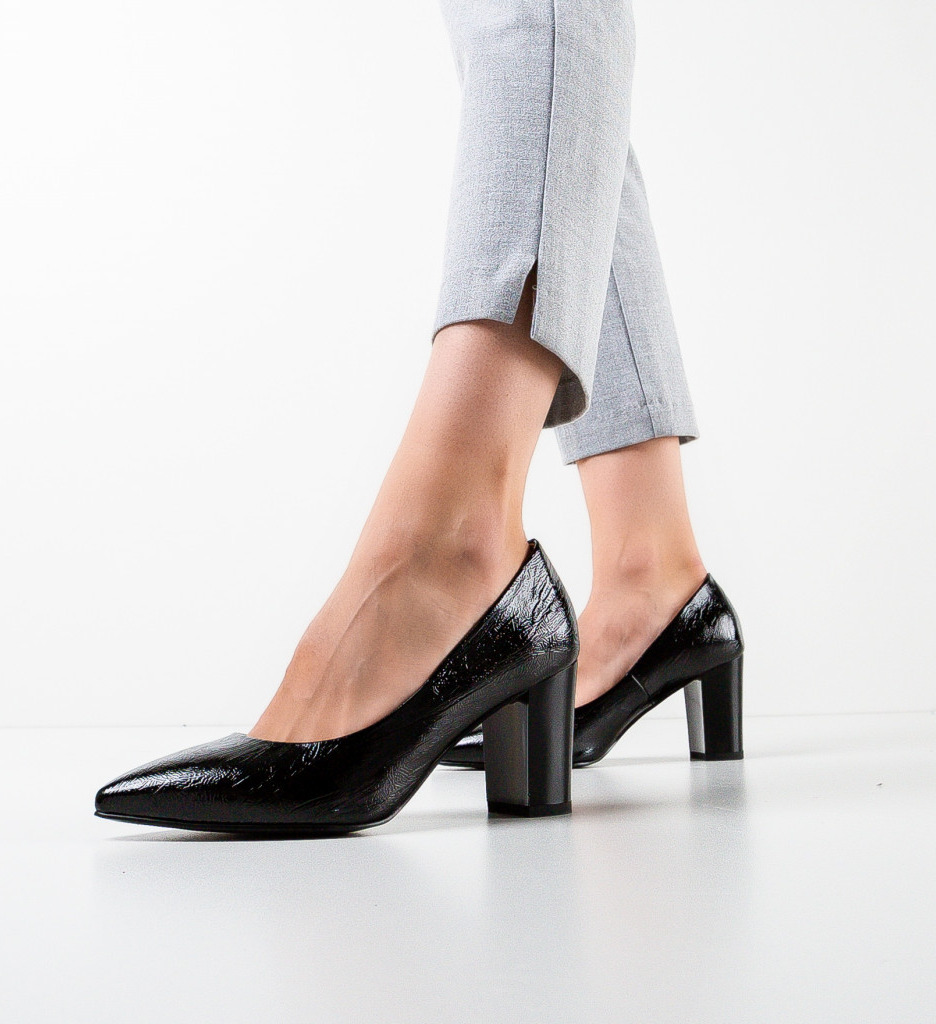 Pantofi Dama Stevenson Negri cu Toc Eleganți - imagine 2