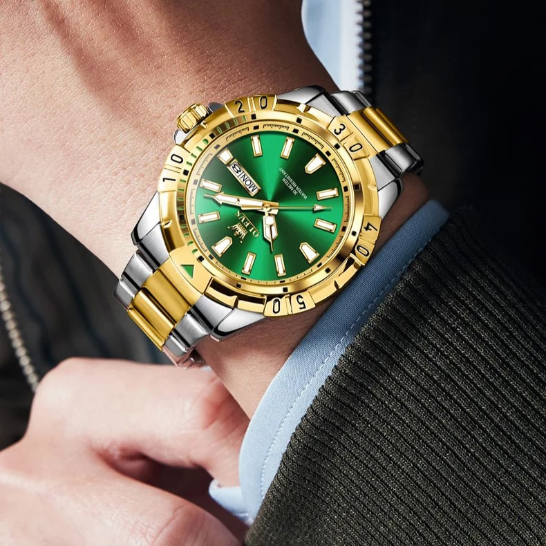 Ceas Olevs Barbatesc Bicolor, Cadran Verde - imagine 5