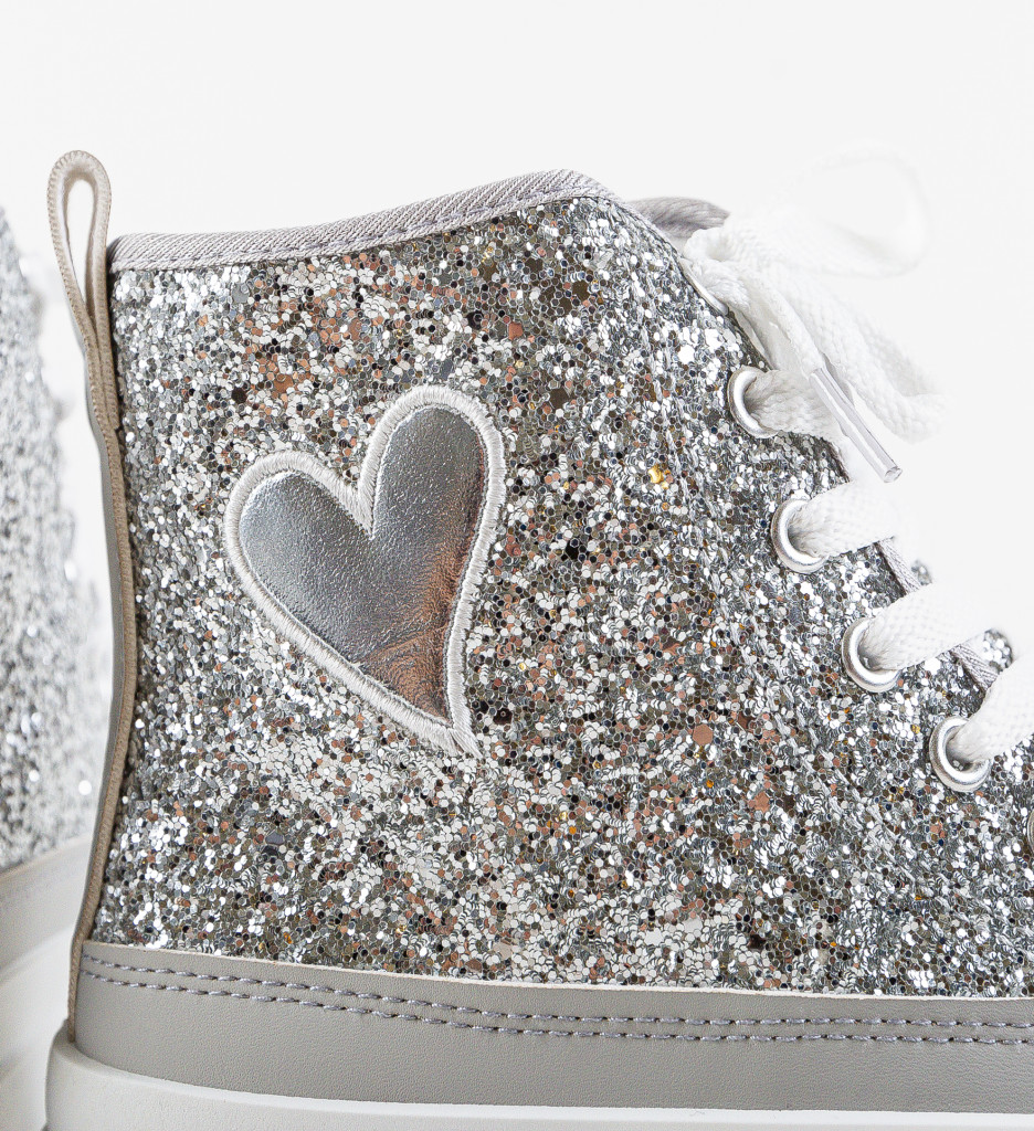 Sneakers Cuore Argintii Dama - Confort si Stil - imagine 8
