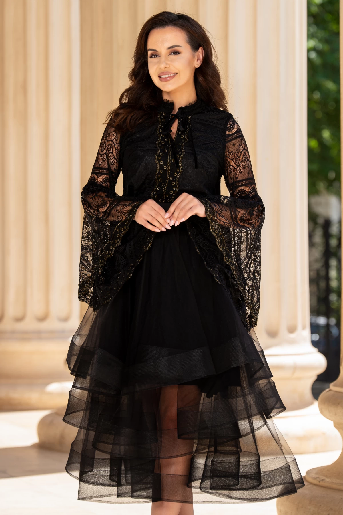 Bluza Dantela Neagră Inpuff | Design Elegant