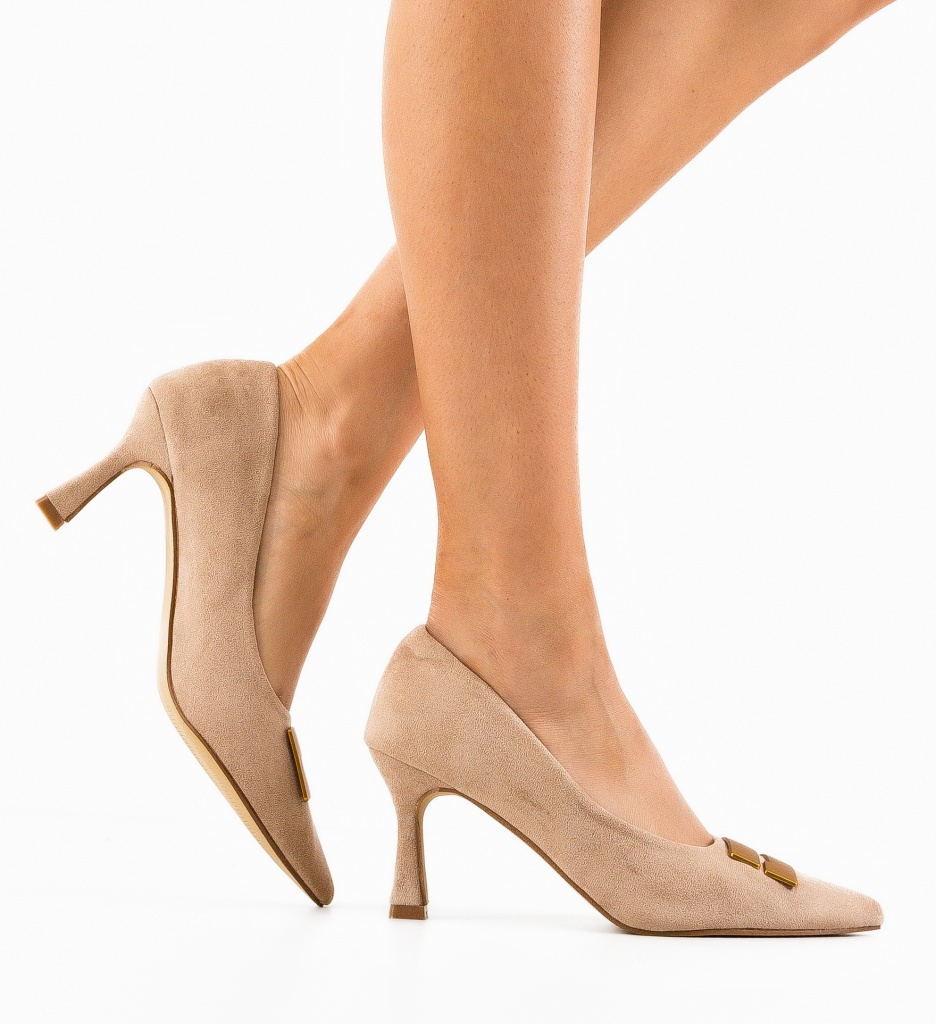 Pantofi dama Jaxy Bej eleganți cu toc - imagine 2