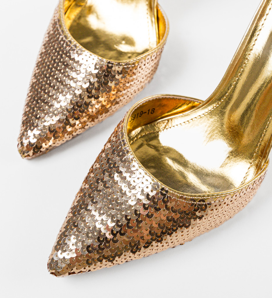 Pantofi Dama Zhelimi Aurii cu Toc Eleganti - imagine 9