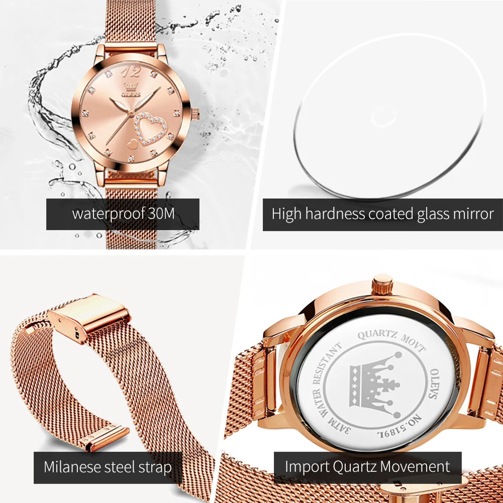 Ceas Olevs Dama Rose Gold Otel Inoxidabil - imagine 2