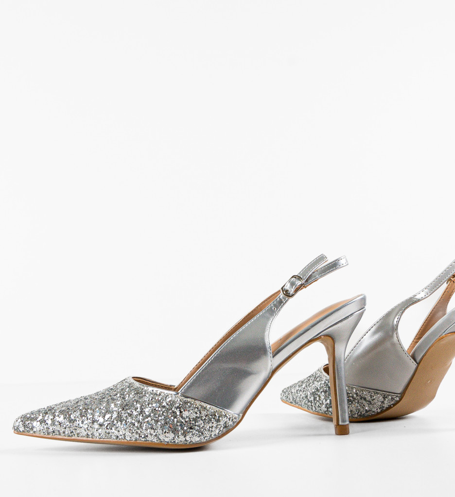 Pantofi Dama Argintii cu Toc Elegant - imagine 6