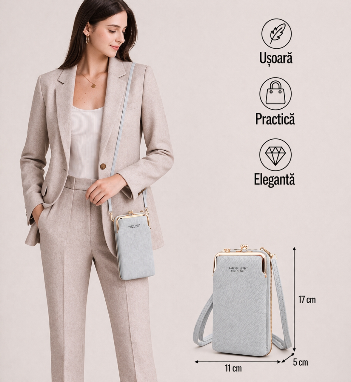 Pfy Angela PT517: Portofel Geanta 2-in-1 Gri - imagine 6