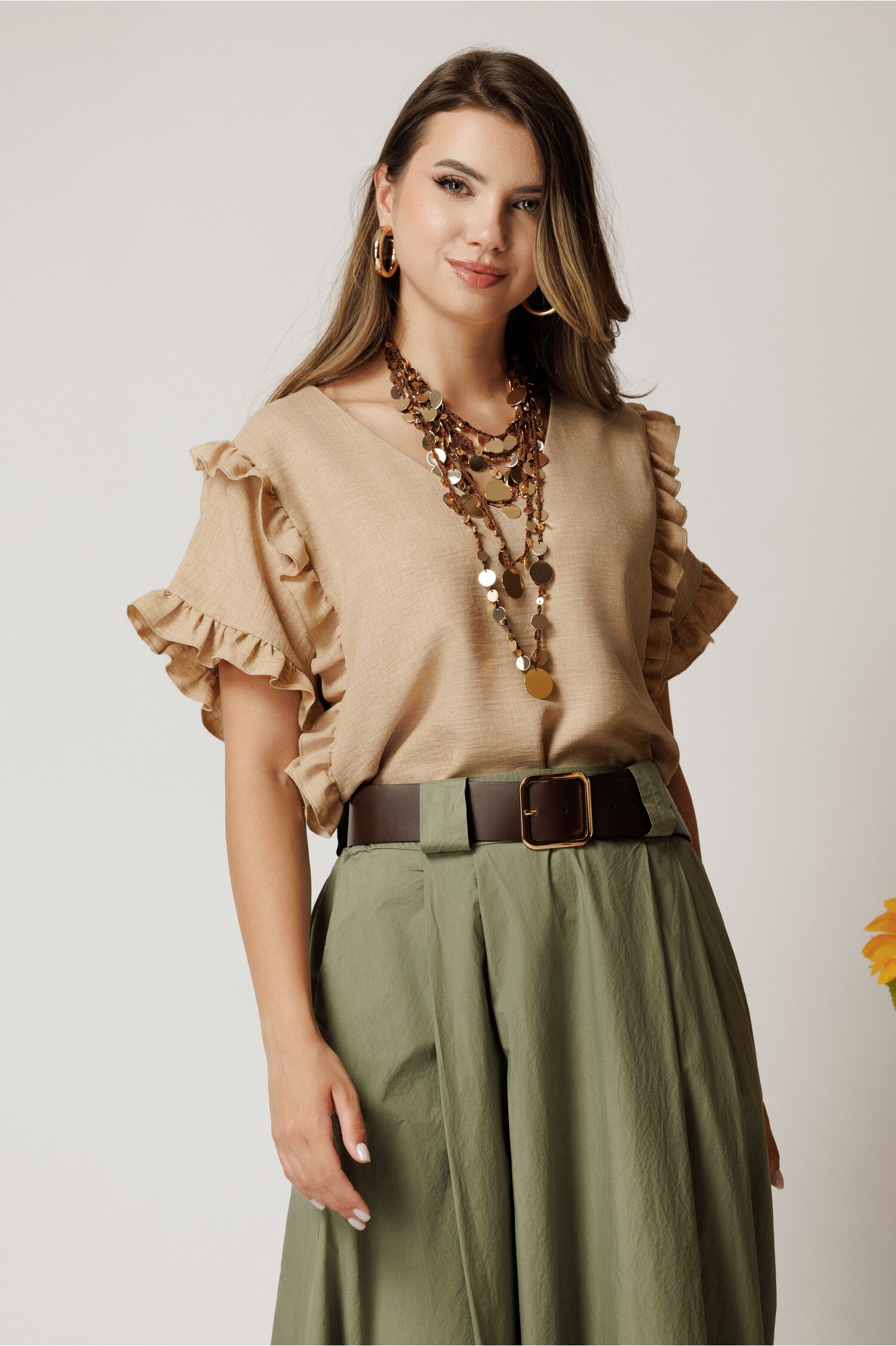 Bluza Bej Rayon cu Volane | Casual Elegant - imagine 1