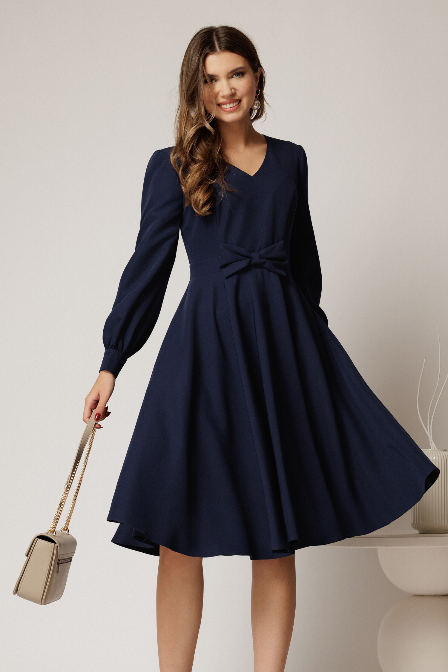 Rochie DY Fashion Bleumarin Eleganta cu Fundă