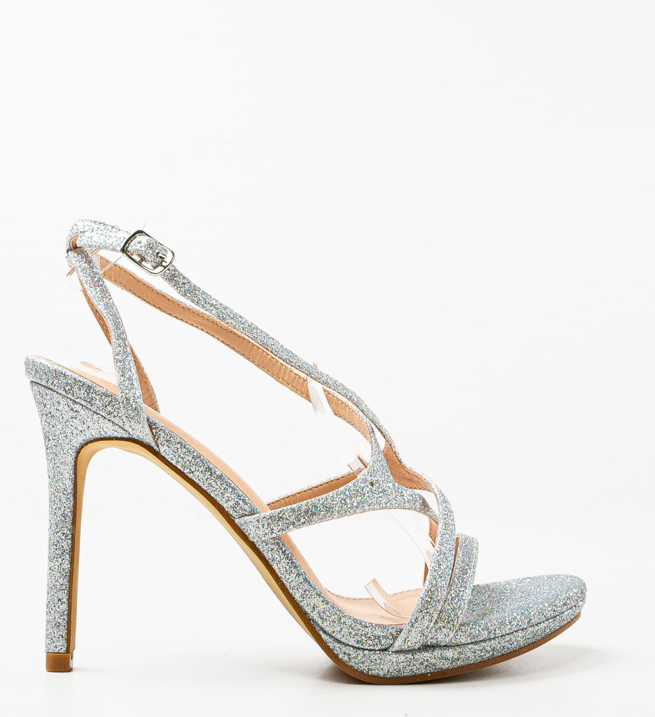 Sandale Haden Argintii Elegante cu Toc - imagine 4