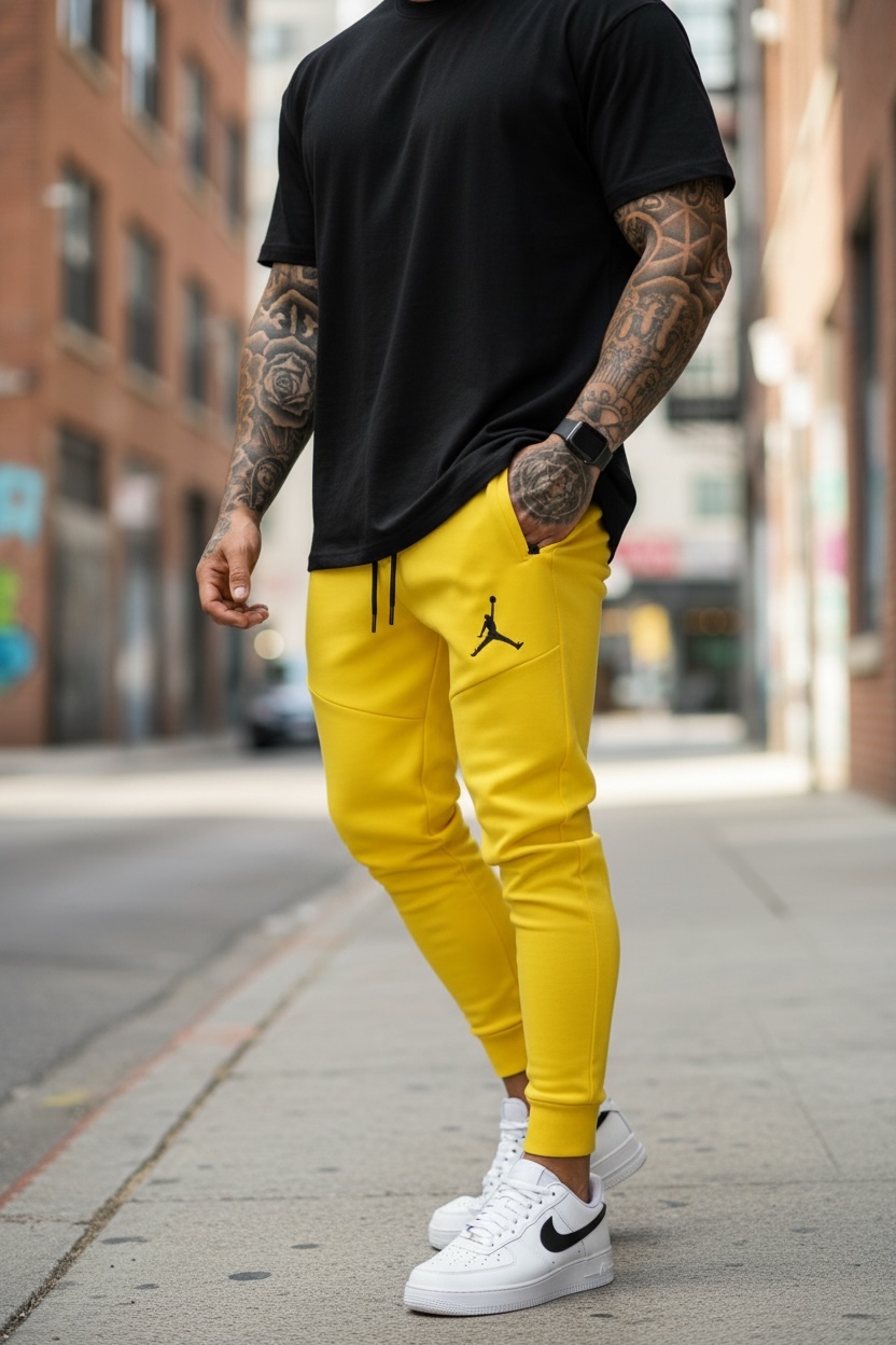 Pantaloni Trening Mustar Conici Stil Modern - imagine 2