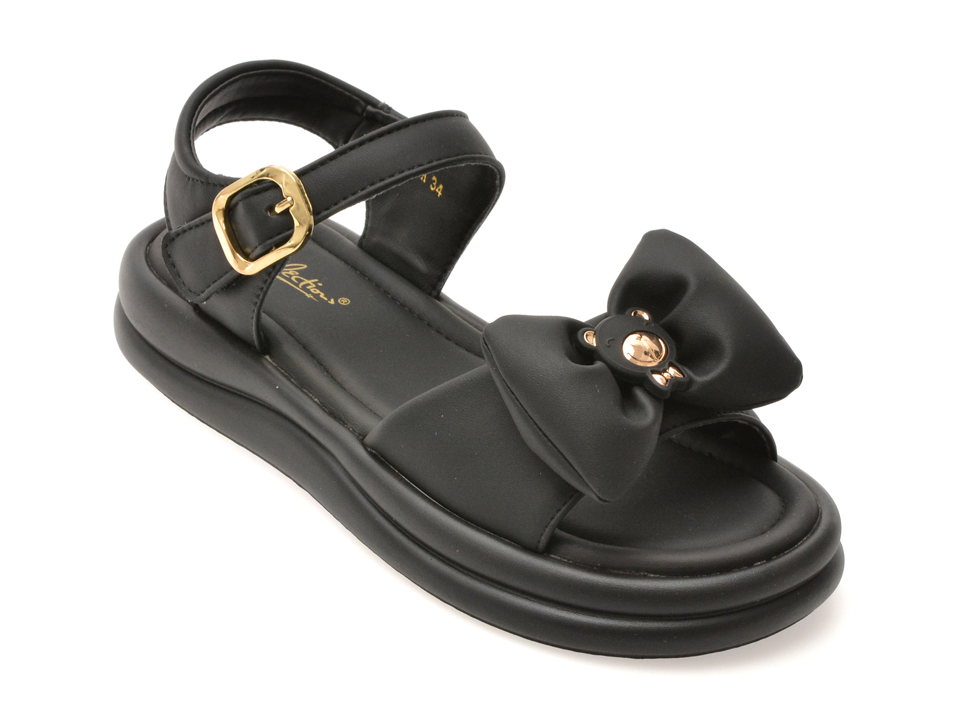 Sandale Selection Kids Negre cu Velcro, Piele Eco - imagine 2