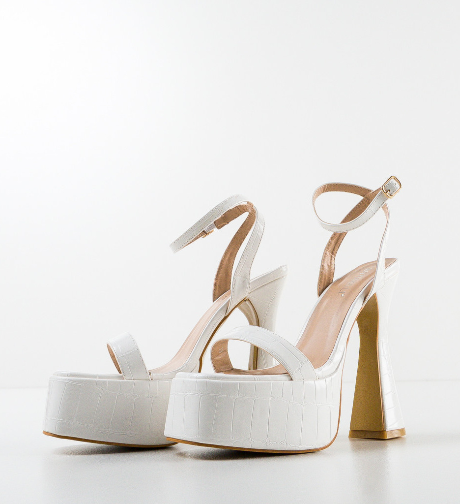 Sandale Dama Obihama Albe cu Toc Elegant - imagine 5