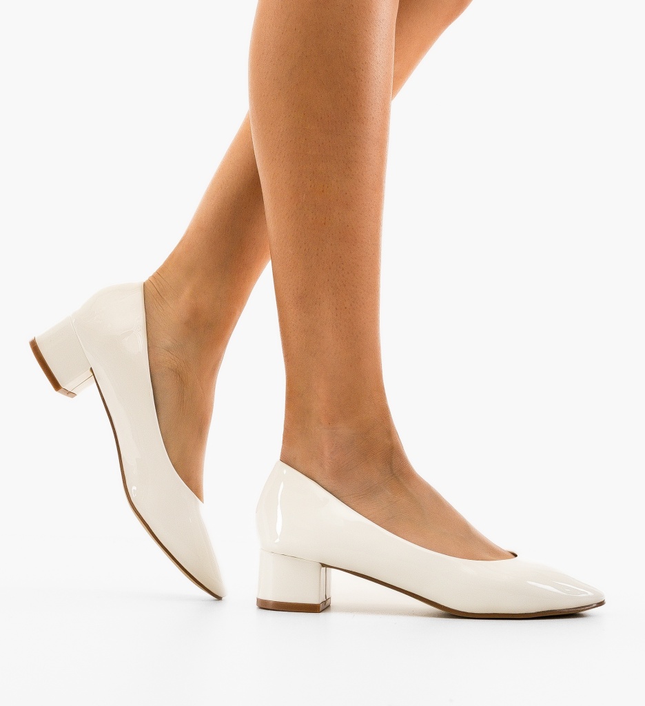 Pantofi Kubob Albi cu Toc Elegant