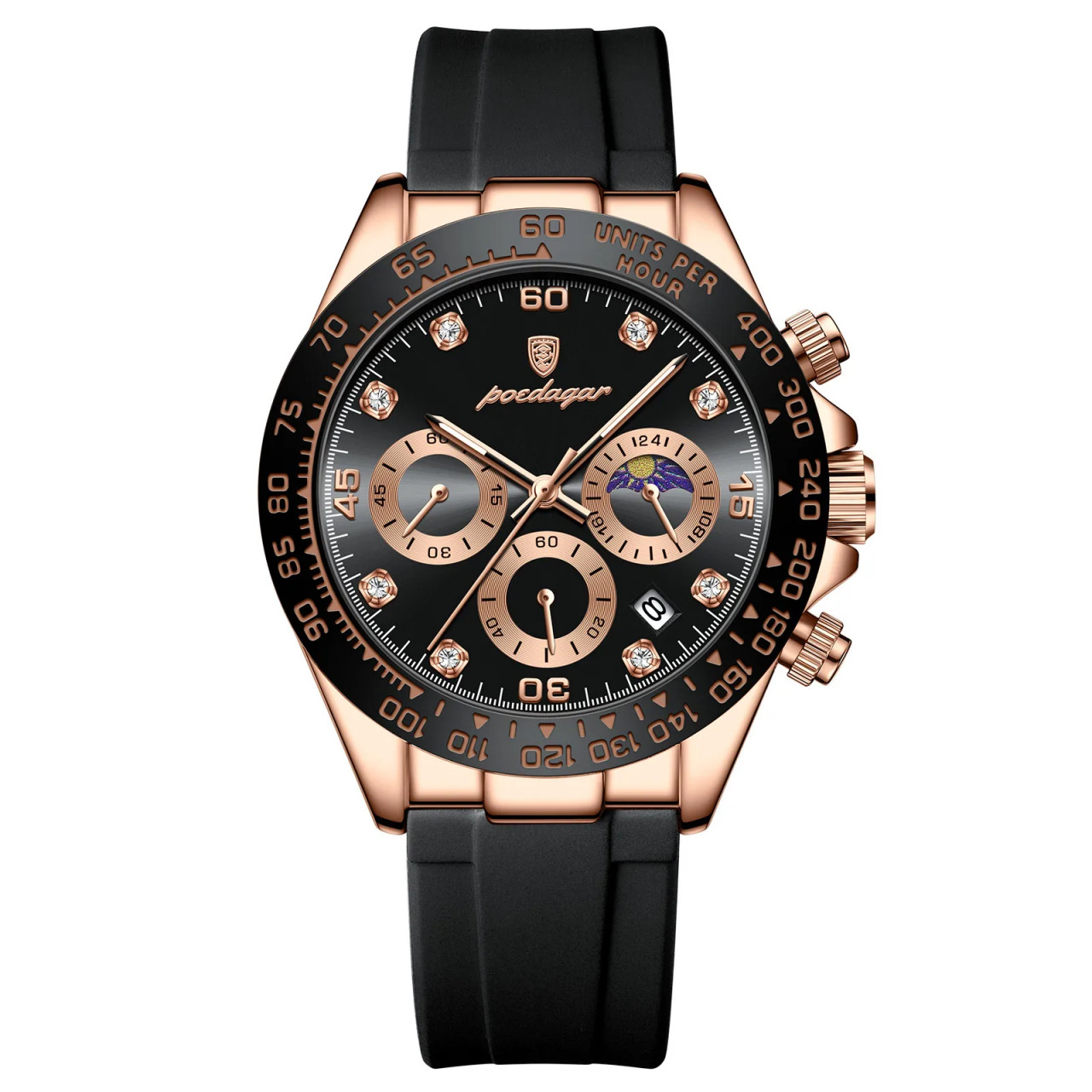 Ceas de buzunar Poedagar CS1482 silicon negru-rose gold