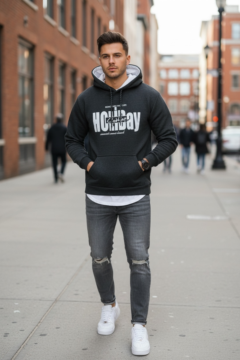 Hanorac barbati slim fit gri vatuit S110