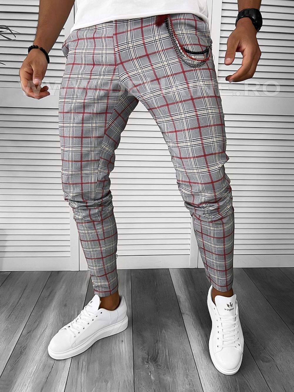 Pantaloni barbati gri carouri regular fit