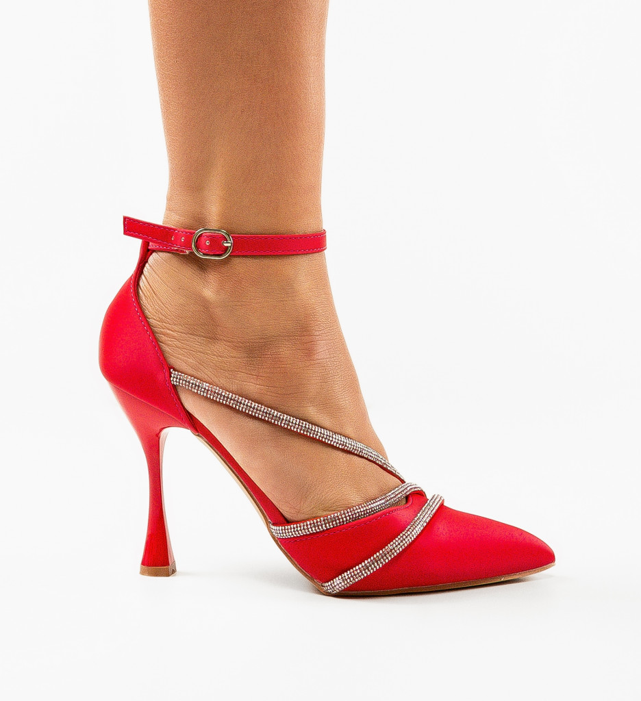 Pantofi Fulber Rosii cu Toc - Stil Elegant - imagine 4