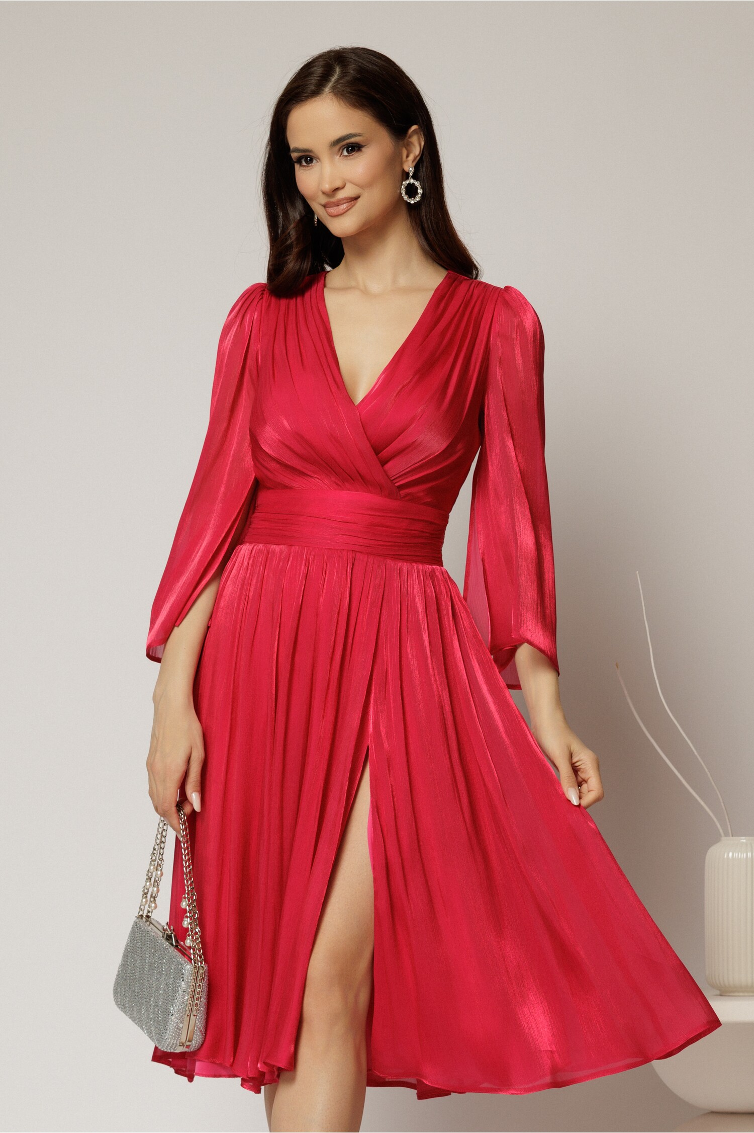 Rochie Fucsia Ocazie Voal Peliculizat