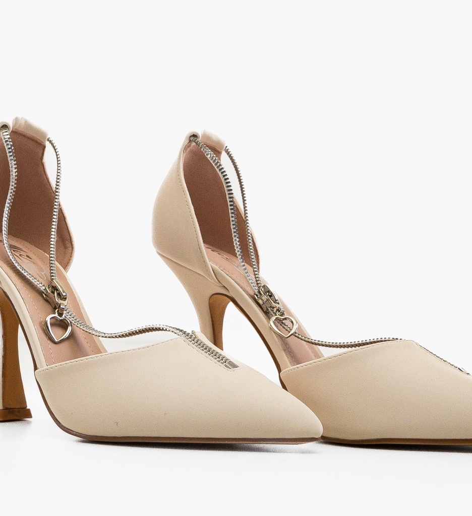 Pantofi Dama Olcami Bej cu Toc Eleganți - imagine 2