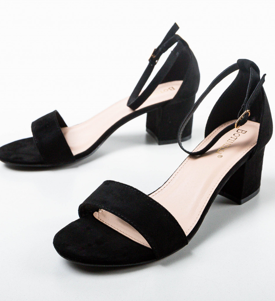 Sandale Banat Negre Elegante cu Toc - imagine 6