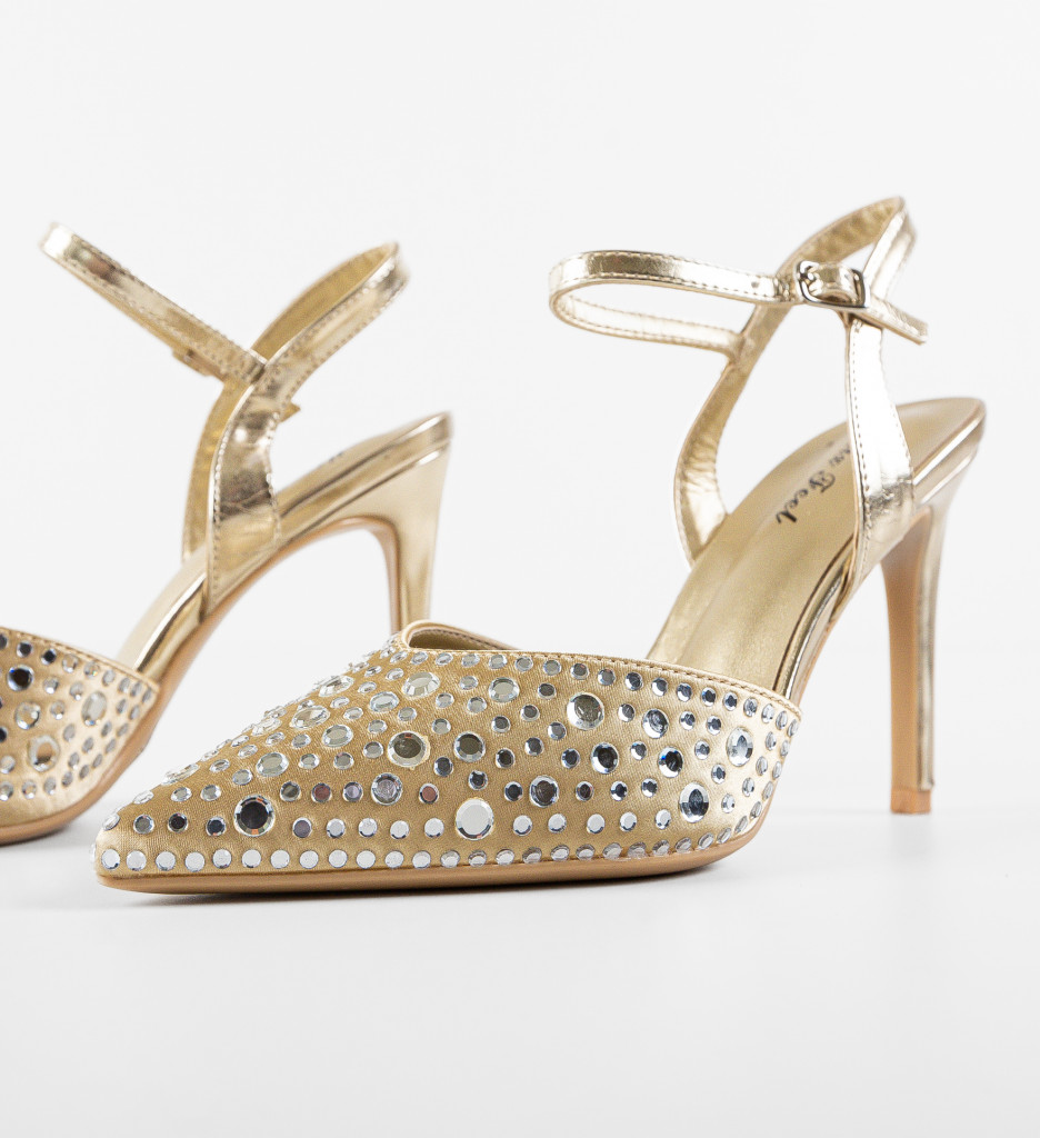 Pantofi cu Toc Tegan Aurii | Eleganță Asigurată - imagine 6