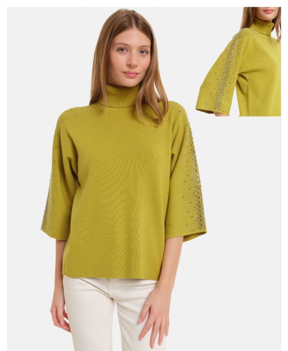 Pulover Verde Olive cu Pietricele | Shopika