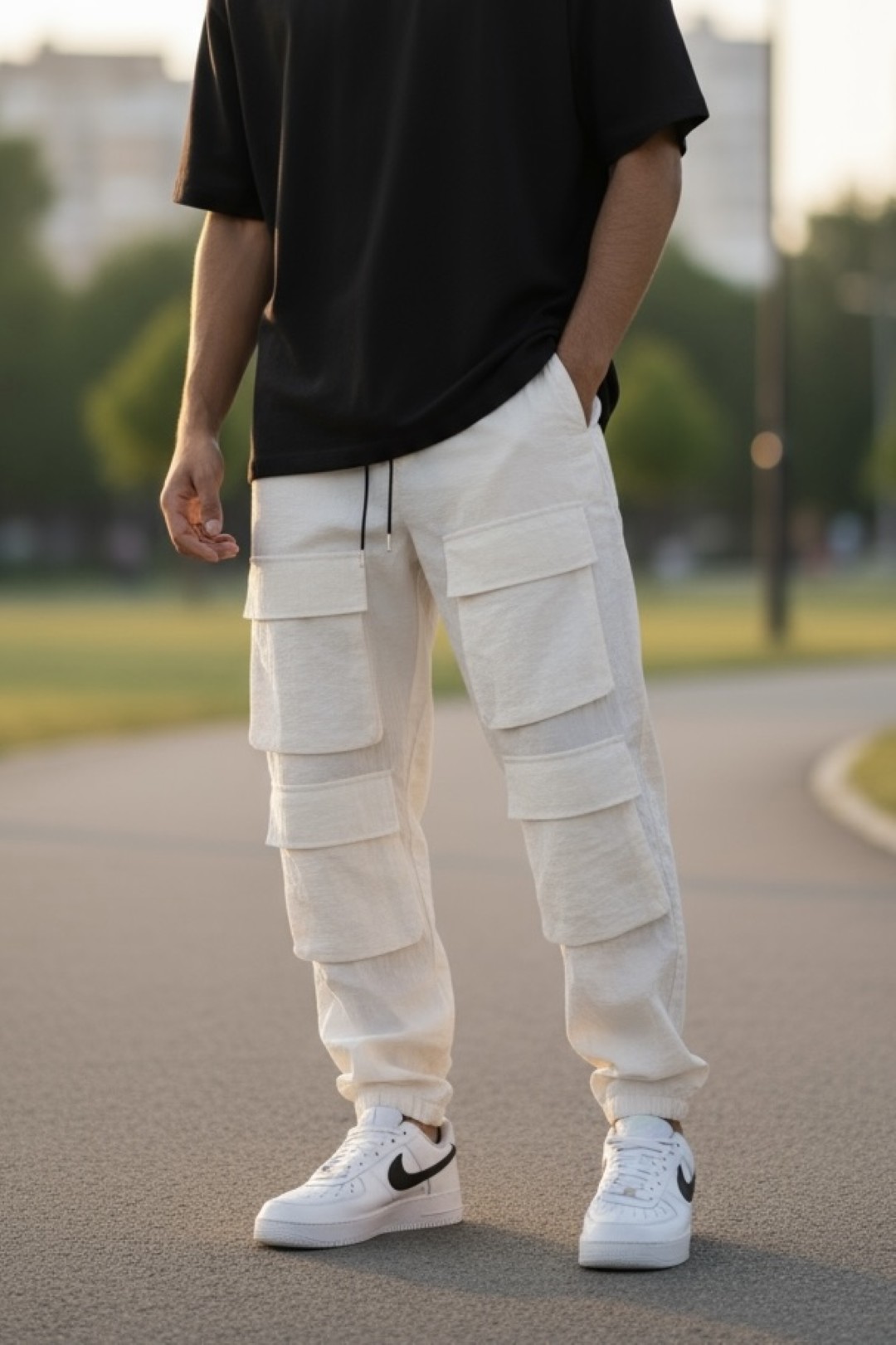 Pantaloni Trening Cargo Bej Conici Y239