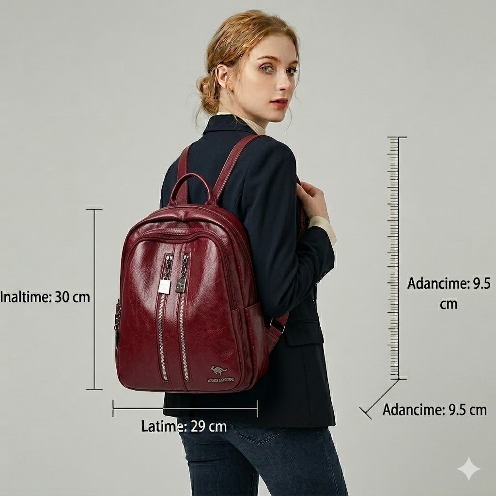 Rucsac dama Delis Hudson GT1330 Bordo Elegant - imagine 2