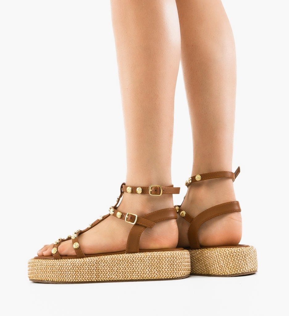 Sandale Dama Straw Camel - Stil și Confort pentru Vară - imagine 2