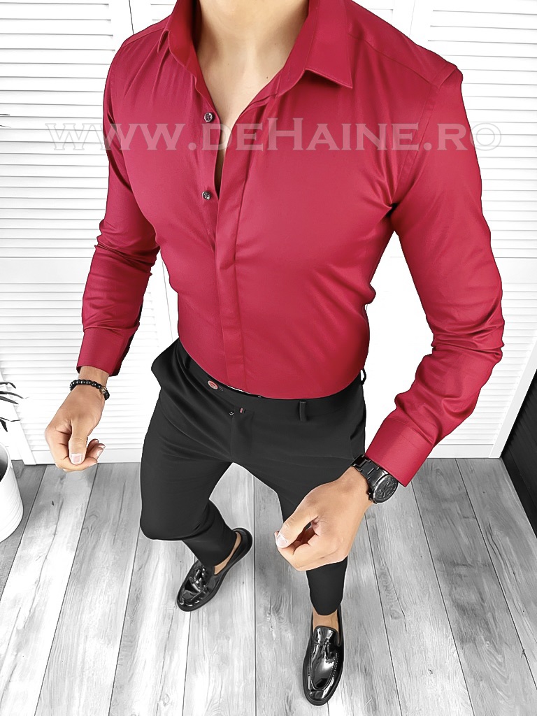 Cămașă Bărbați Grena Slim Fit Elegantă