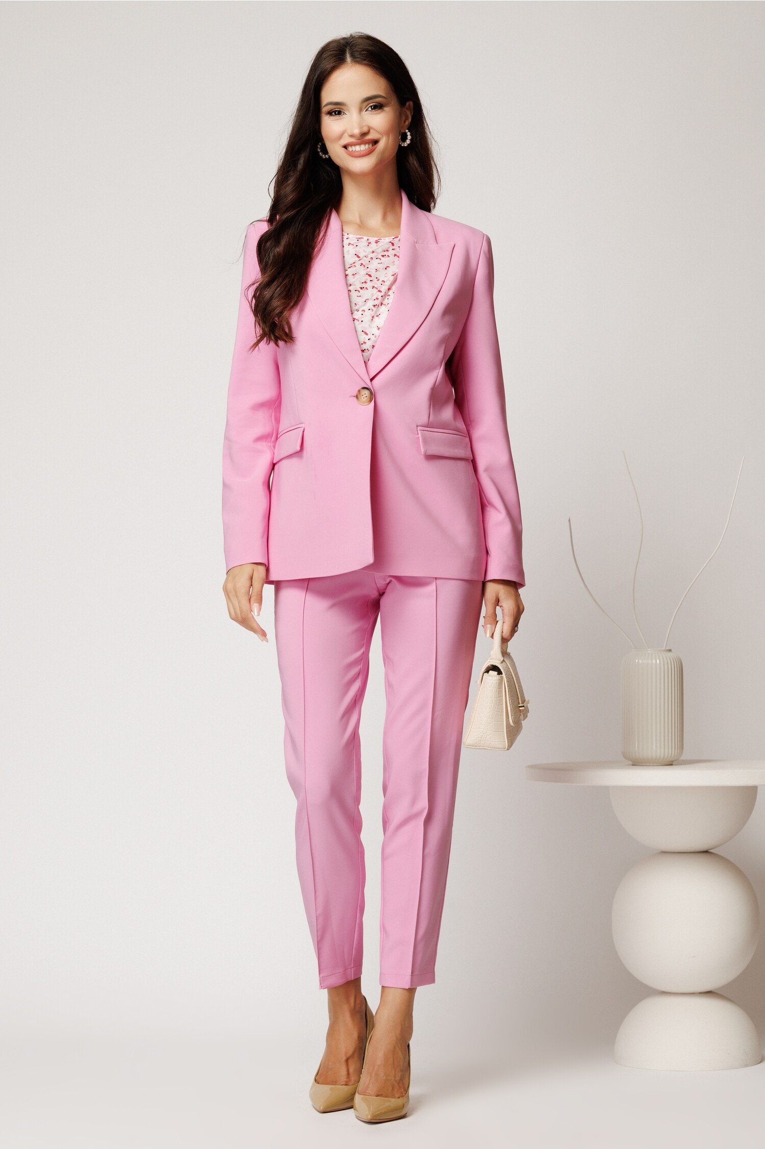 Compleu roz elegant din stofa | 2 piese dama