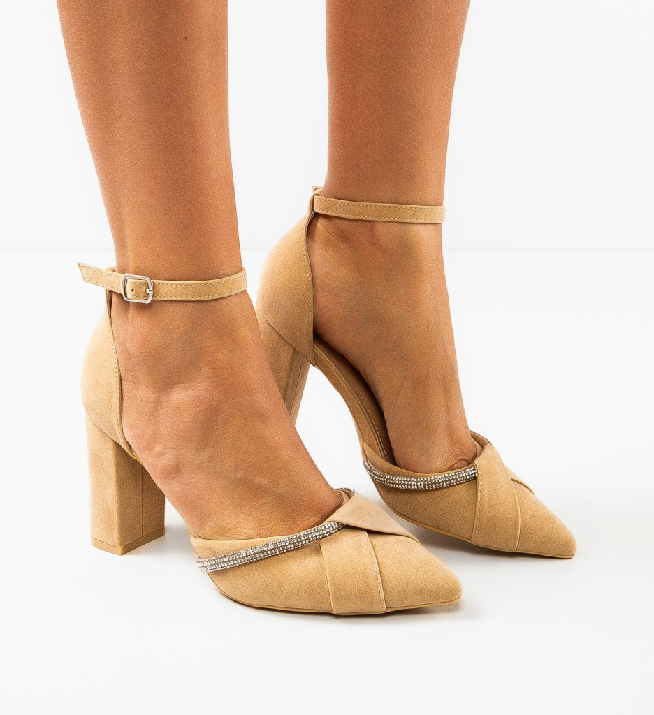 Pantofi Dama Kahuran Bej cu Toc Eleganți - imagine 3