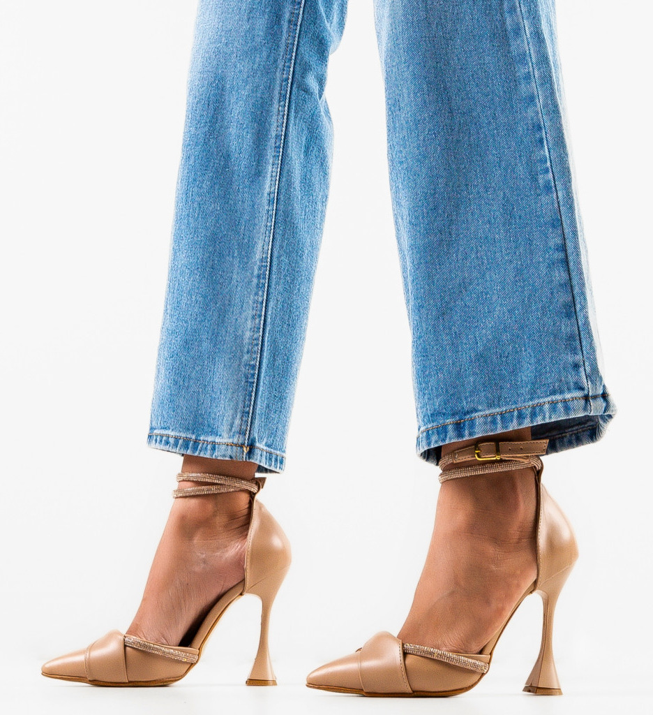 Pantofi Guof Nude Eleganți cu Toc - imagine 2