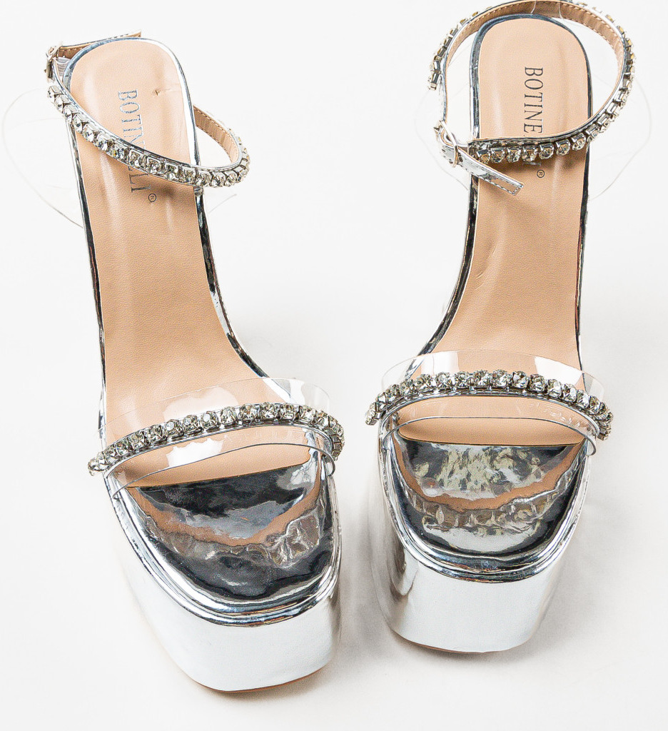 Sandale cu Toc Argintii Barbara - Elegante - imagine 6