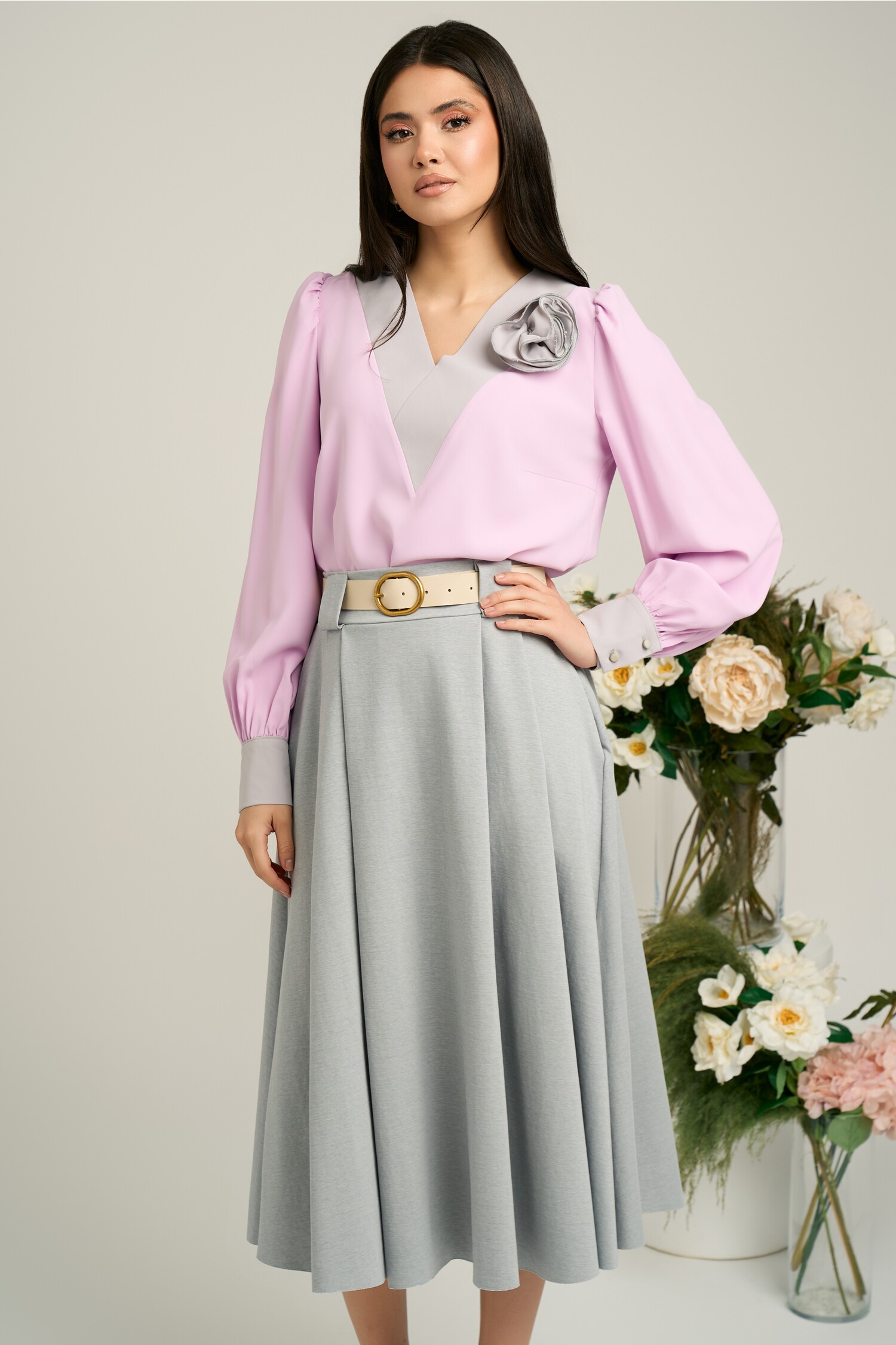 Bluza Dy Fashion Roz Elegantă cu Decolteu V
