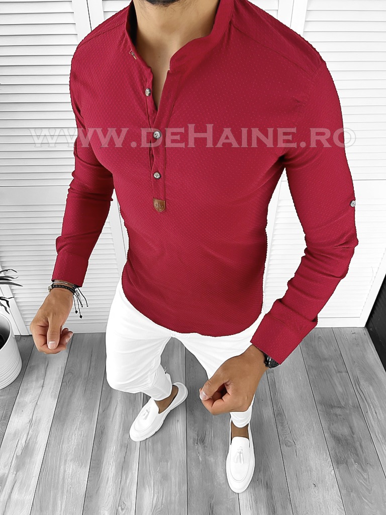 Cămașă Bărbați Slim Fit Roșie Eleganță