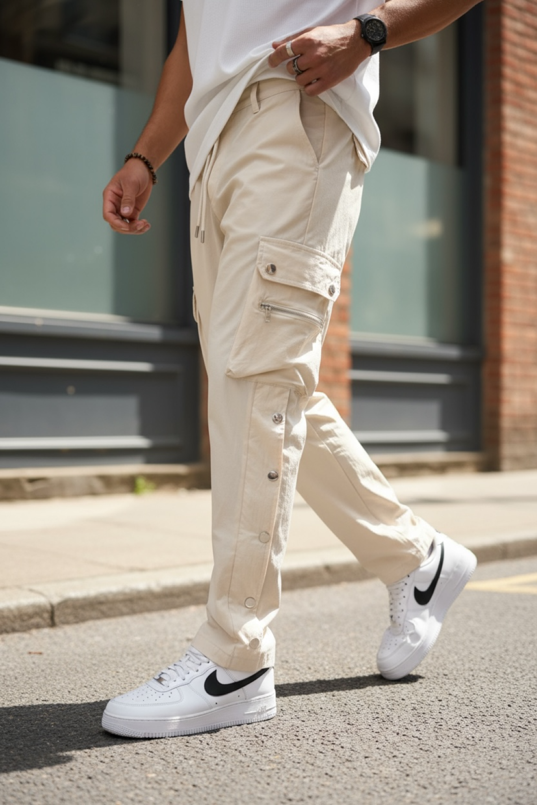 Pantaloni cargo conici bej - Confort premium