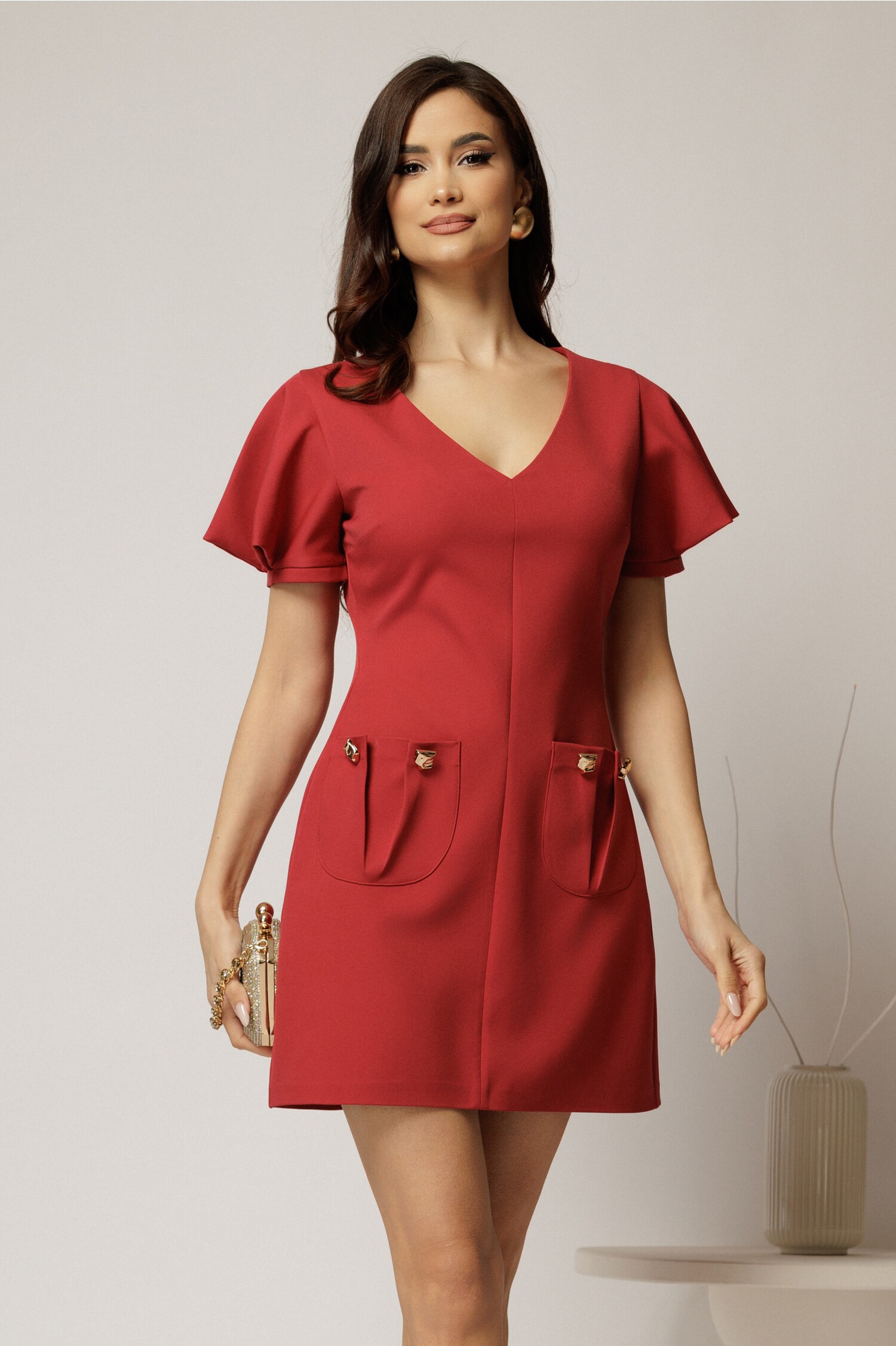 Rochie Caramizie Croi Drept cu Buzunare | Eleganță Si Stil
