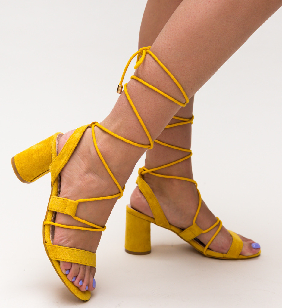 Sandale cu Toc Jago Galbene | Stil Veritabil